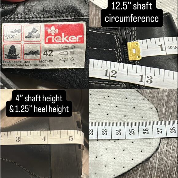 Rieker Ron Ankle Boot Black Leather Side Zip Comfort Lug Sole Warm Lining Wide 9 - Picture 8 of 8